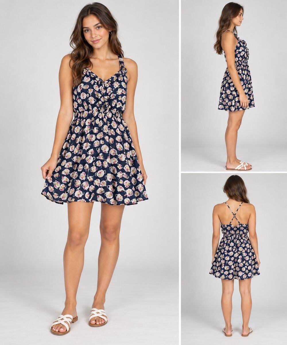Disney Womens Sundress Alice In Wonderland Tea Pot Print Sleeveless Medium